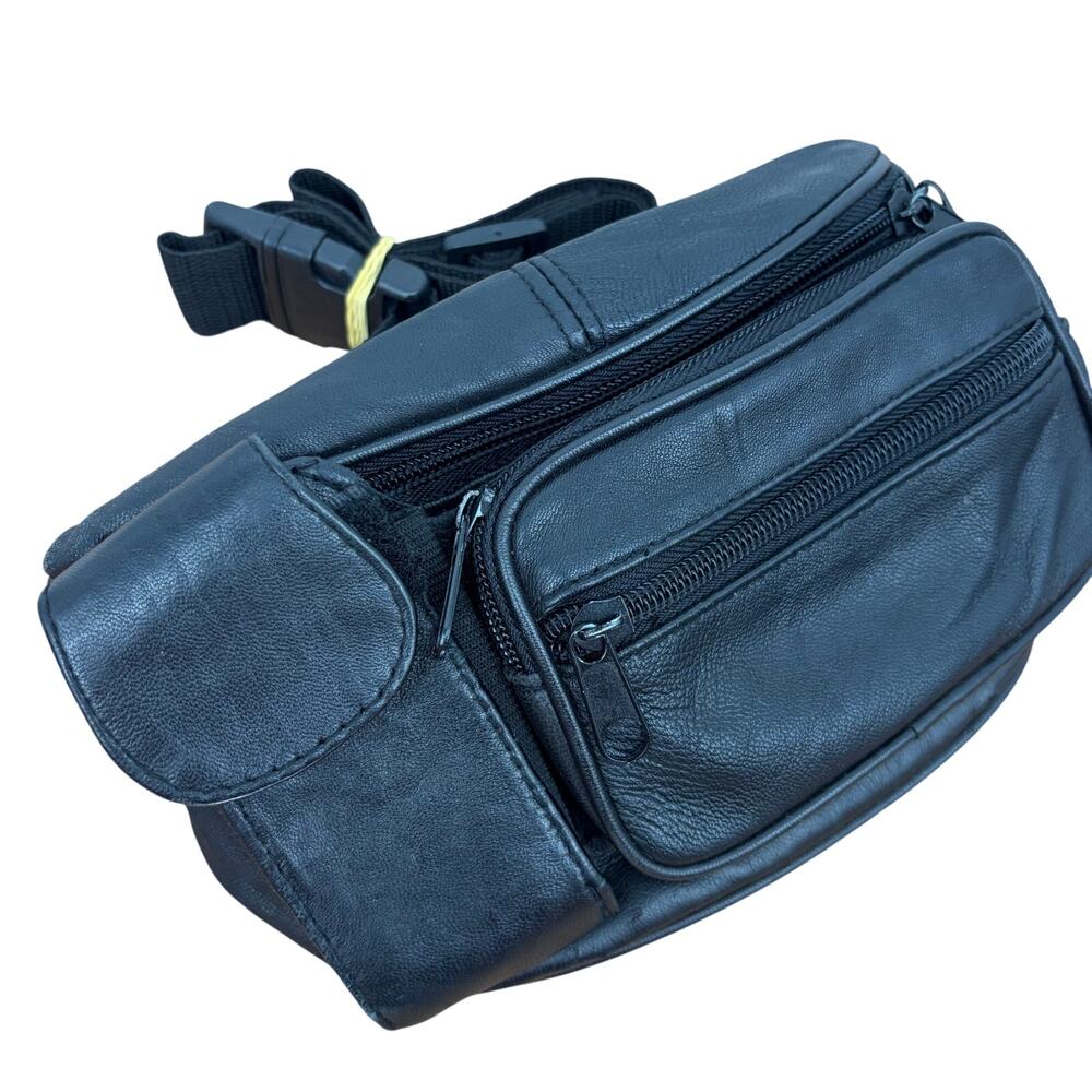 Vintage 90's Black Leather Waist Bag/Dad Bag/Fanny Pack with Nokia Phone Pouch